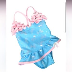 Floatmini Floral Top Pink & Blue Iridescent Unicorns Tutu Toddler Bathing Suit